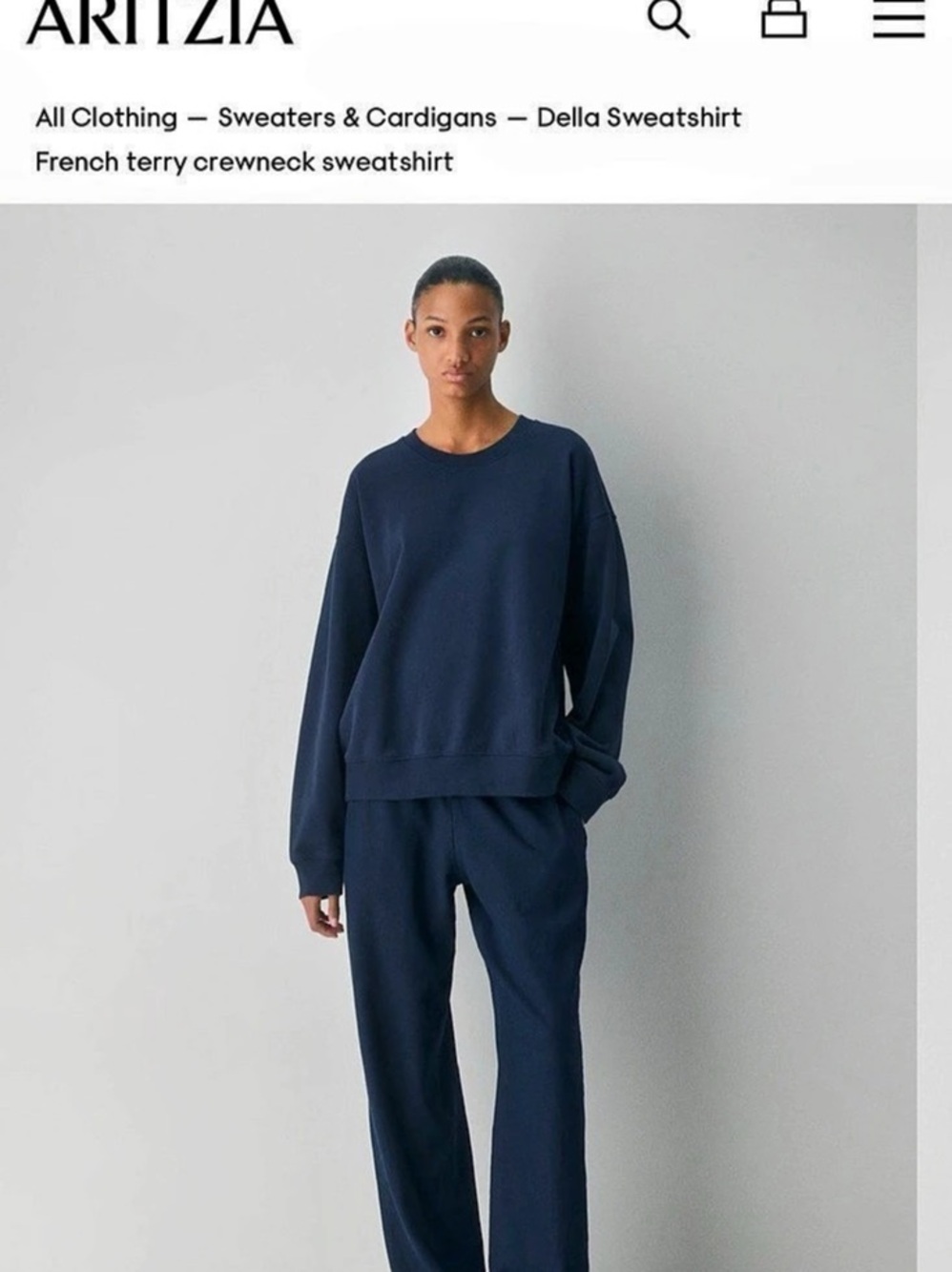 Aritzia Della Sweatshirt Navy Crewneck Sweatshirt